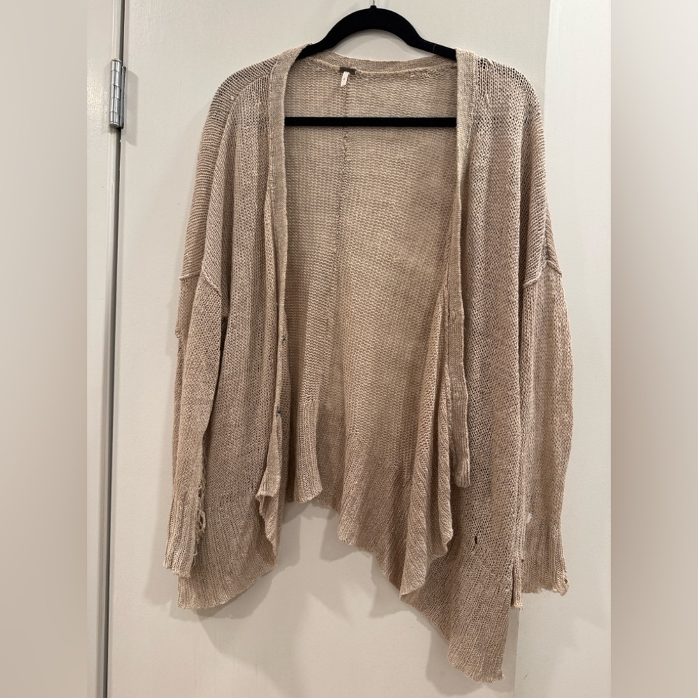 Free People Taupe Open-Knit cardigan - distressed and flowy light brown